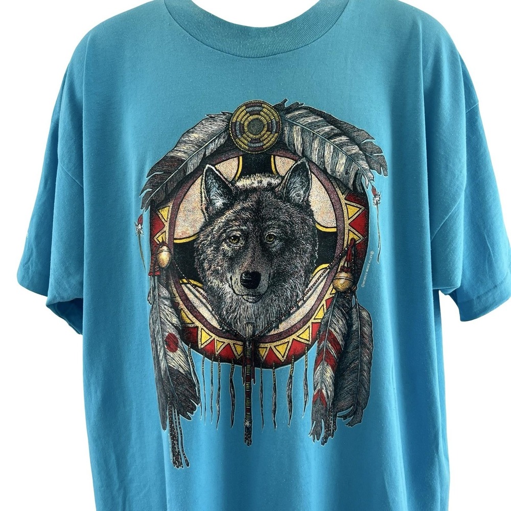Vintage Wolf Dreamcatcher Shirt Mens 2XL New Hampshire Native Graphic 90s Tee - Picture 2 of 15